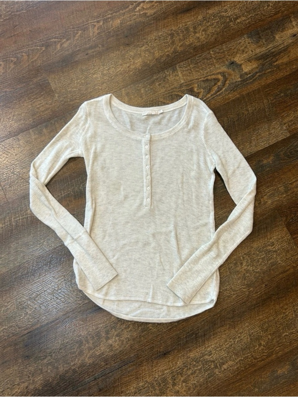 Prana Light Beige Ribbed Henley Long Sleeve